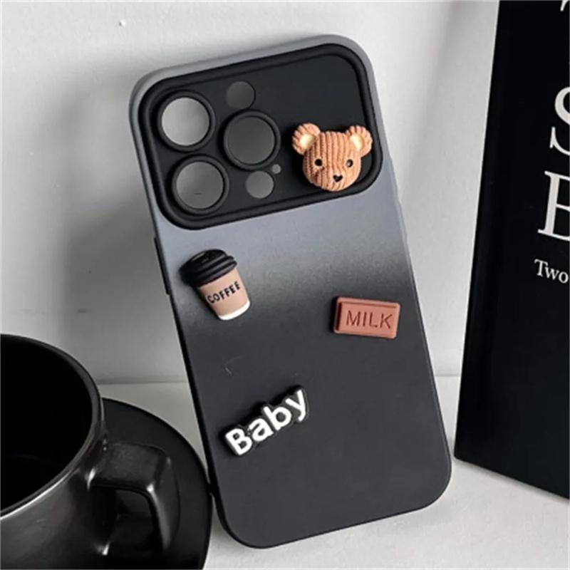 Cute Cartoon 3D Bear Coffee Milk Chocolate Gradient Case For iPhone 11 15 Pro Max 15 14 13 12 Pro Max Soft Silicone Cover