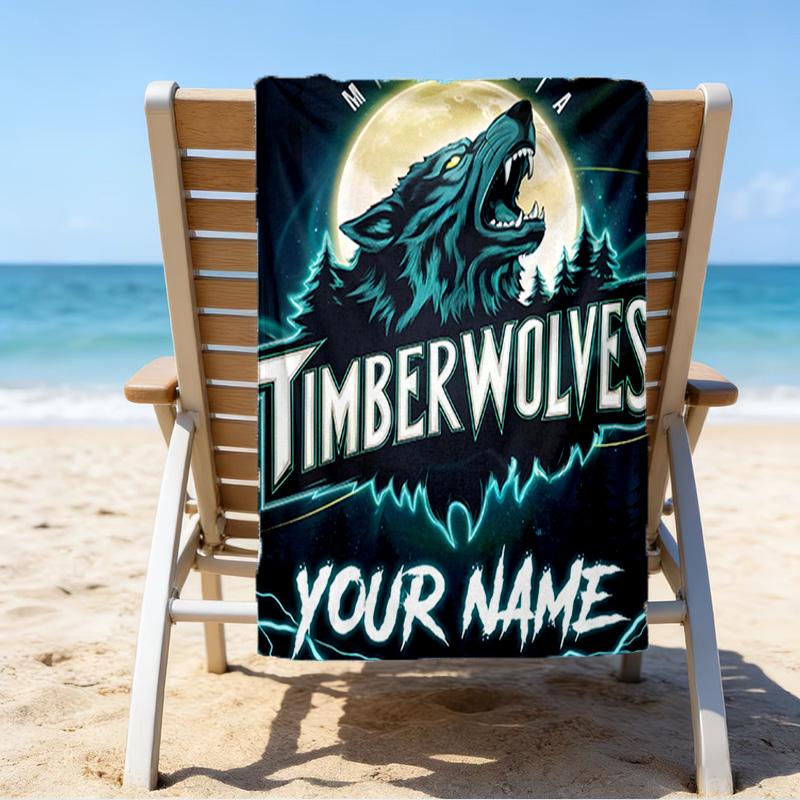 Custom Name Beach Towel Timberwolves Logo Beach Towel, Soft Microfiber, Gift for Her/Him, Birthday, for Pool, Beach, Travel, Fan gifts