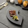 Ceramic Sushi Plate Japanese Style Dessert Tray Kitchen Organizer Fan Shaped Striped Plate  Cake