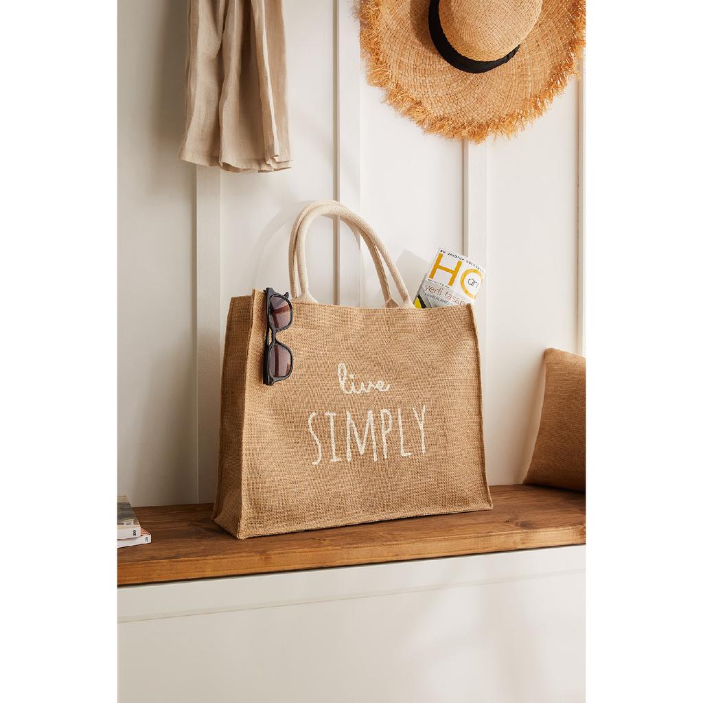 Пляжная сумка через плечо с ручкой для покупок из натурального джута Live Simple с принтом 42x35x12