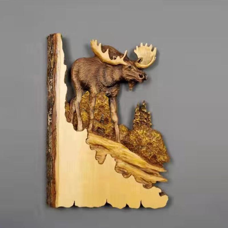 Animal Carving Handcraft Wall Hanging Sculpture Wood Raccoon Bear Deer Hand Painted Home Living Room Decoration Fast Shipping