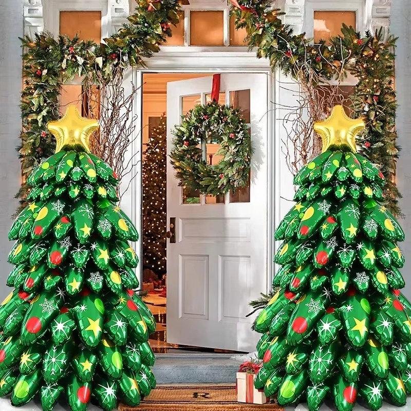 130CM Christmas Tree Standing Balloon Xmas Holiday 4D Inflatable Green Foil Balloons Set 2025 New Year Party Decoration
