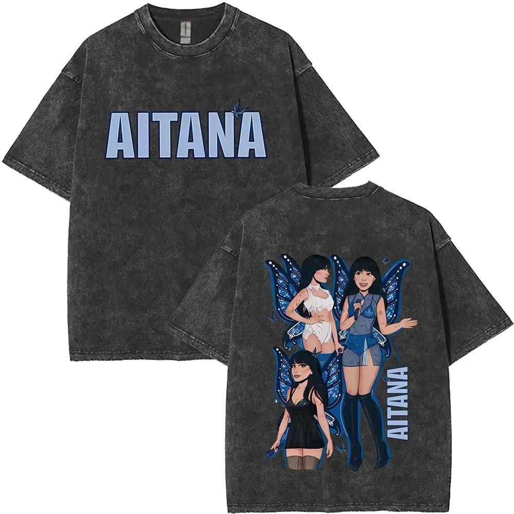 Aitana CUARTO AZUL Album Poster Print TShirt Men Women Vintage Washed Cotton Harajuku Style Summer New Tee Loose Oversized Tops