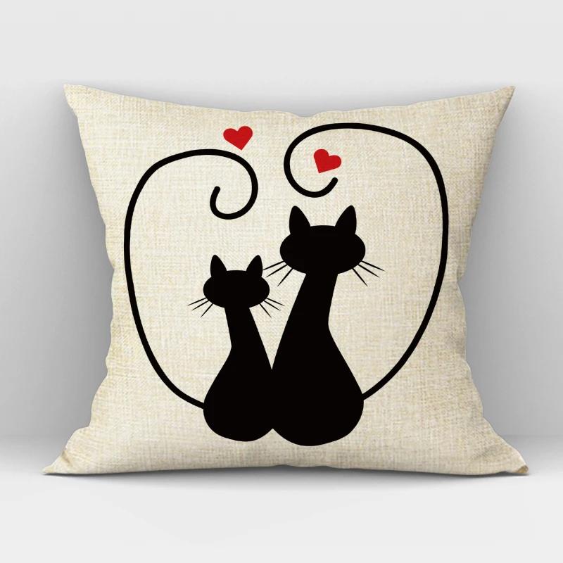 Черно-белая ручная роспись Кошка Чехол для подушки Скандинавский декоративный дизайн Чехол для подушки для домашнего дивана Декор Милый наволочка