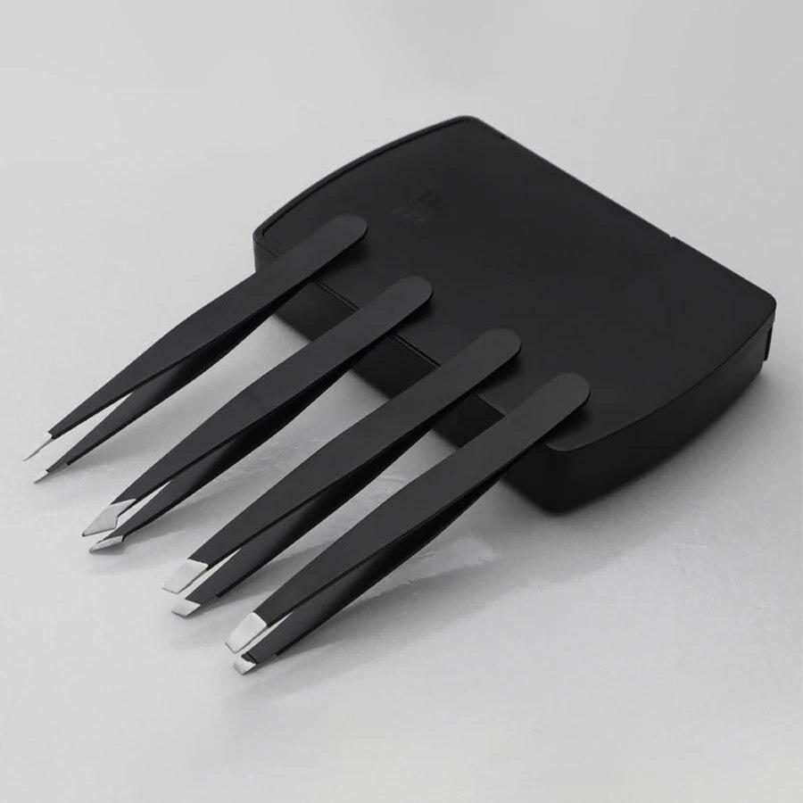 4 шт., пинцет для бровей, инструмент из нержавеющей стали, зажим для бровей, ящик для инструментов для красоты с зеркалом, набор для обрезки бровей