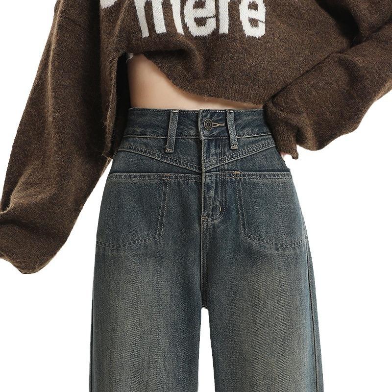 Утолщенные джинсы, женские осенние брюки с высокой талией, широкие брюки, женские осенне-зимние брюки до пола, удобные свободные прямые брюки