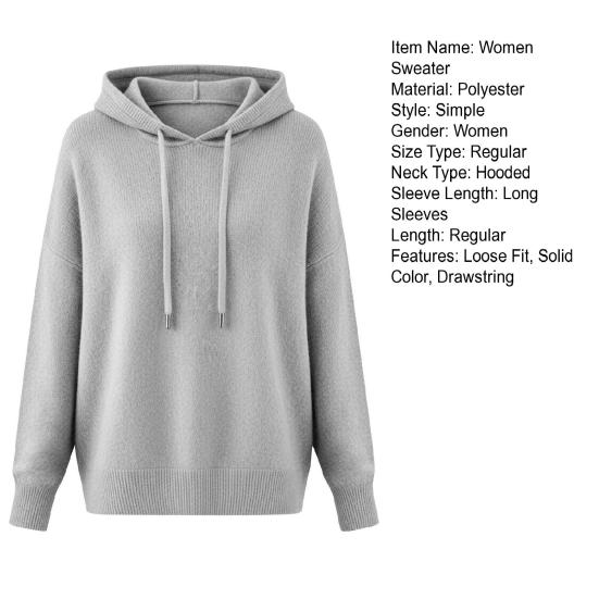 Женский свитер с капюшоном, регулируемой кулиской, длинными рукавами, вязаный топ, свободного кроя, однотонный пуловер