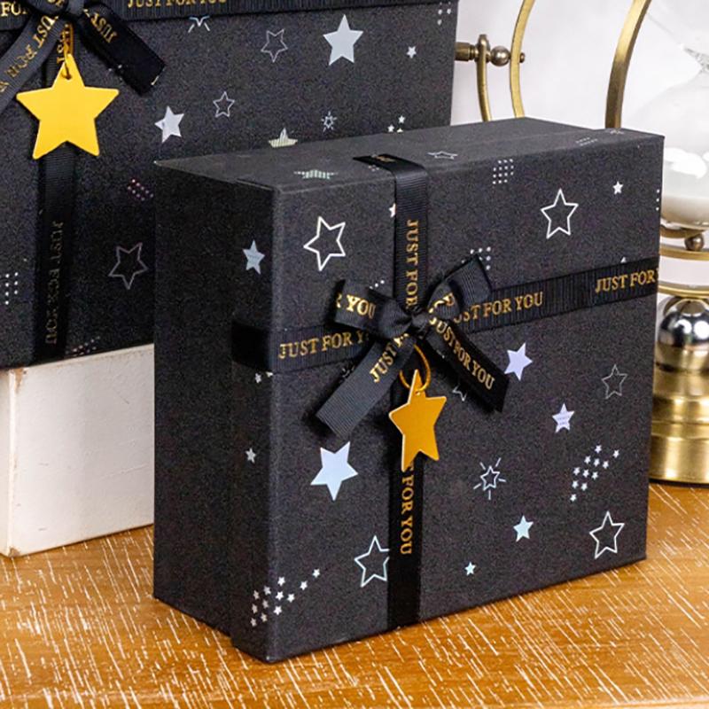 Подарочная коробка Black Star с лентой-бантом, прямоугольная бумажная коробка, подарок на день рождения, годовщину, изысканная упаковочная коробка