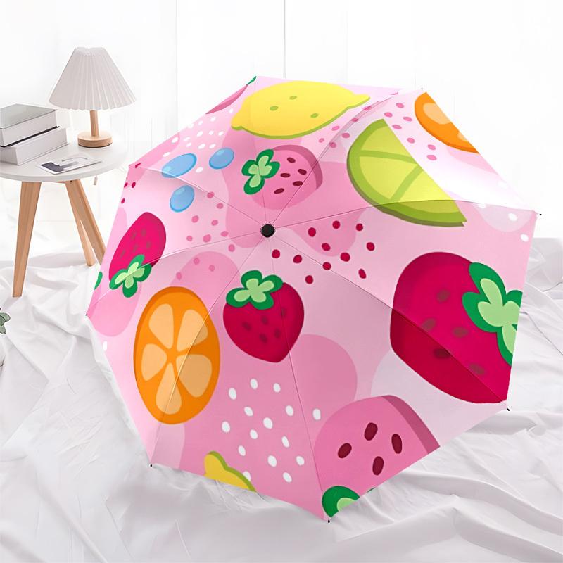 1pc Fruit Punch Fashionable Automatic Opening/Closing Folding Umbrella with 8 Bones, Windproof Portable, Daily Use154