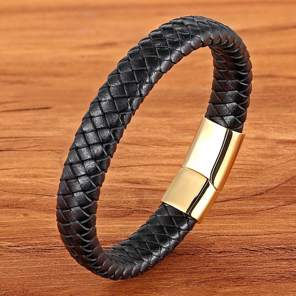 Retro Hip Hop Stainless Steel Leather Woven Bracelet Simple Black Brown Magnetic Buckle Couple Bracelet Men's Everyday Casual Wear Jewelry Accessories