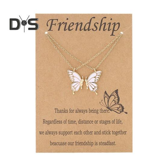 2Pcs/Set Friendship Necklace Meaningful Bright Luster Adjustable Extension Chain Decoration Gift Best Friend BFF Sister Butterfly Pendant Necklace