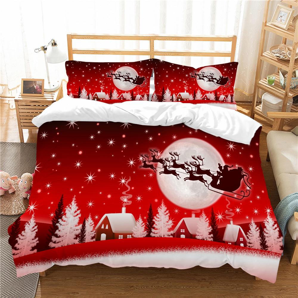 Christmas Deluxe Home Bedding Set Quilt Cover Pillowcase Bedroom Bedding Set Duvet Cover Full Size Bedspread