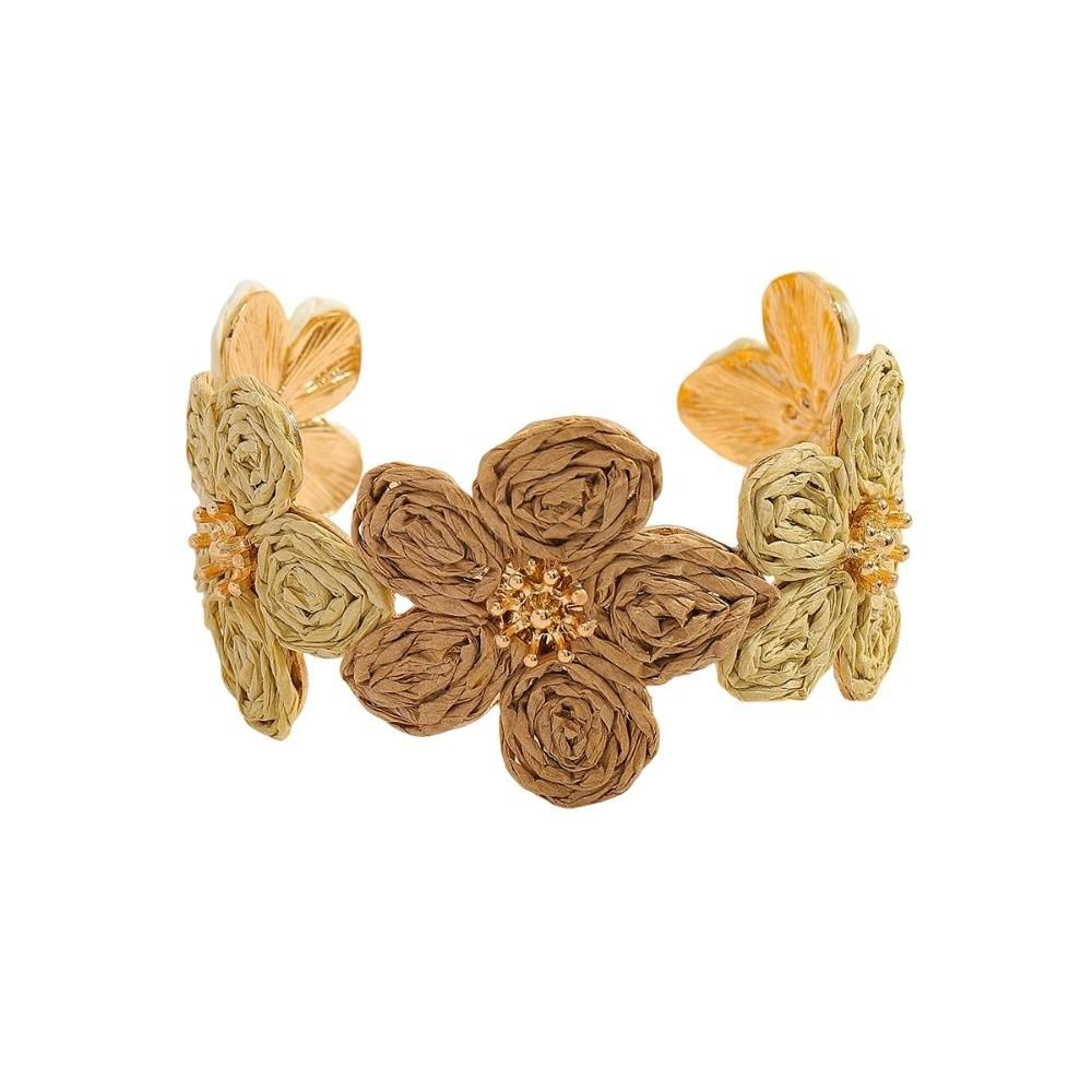Colorful Woven Flower Bangle Vintage Hand Ring Retro Raffia Grass Bracelet Daily