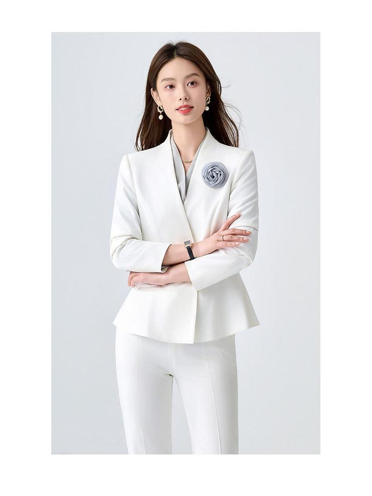 2025 Women's White Suit Set: Spring/Autumn Salon Reception Workwear Blazer