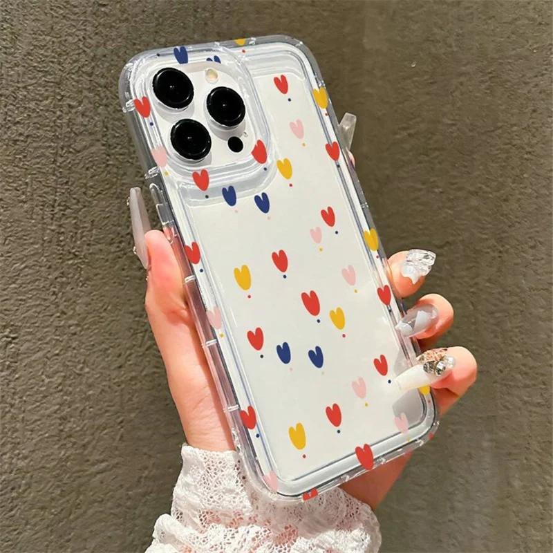 Love Heart Soft Clear Phone Case for IPhone 11 12 13 14 15 16 Pro Max 14 15 Plus Bumper Dustproof Non-Slip Full Cover Anti Fall
