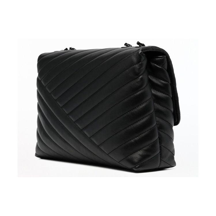 Tory Burch Kira Chain Flap Striped Leather Crossbody Shoulder Bag Women bags Black 82775-001