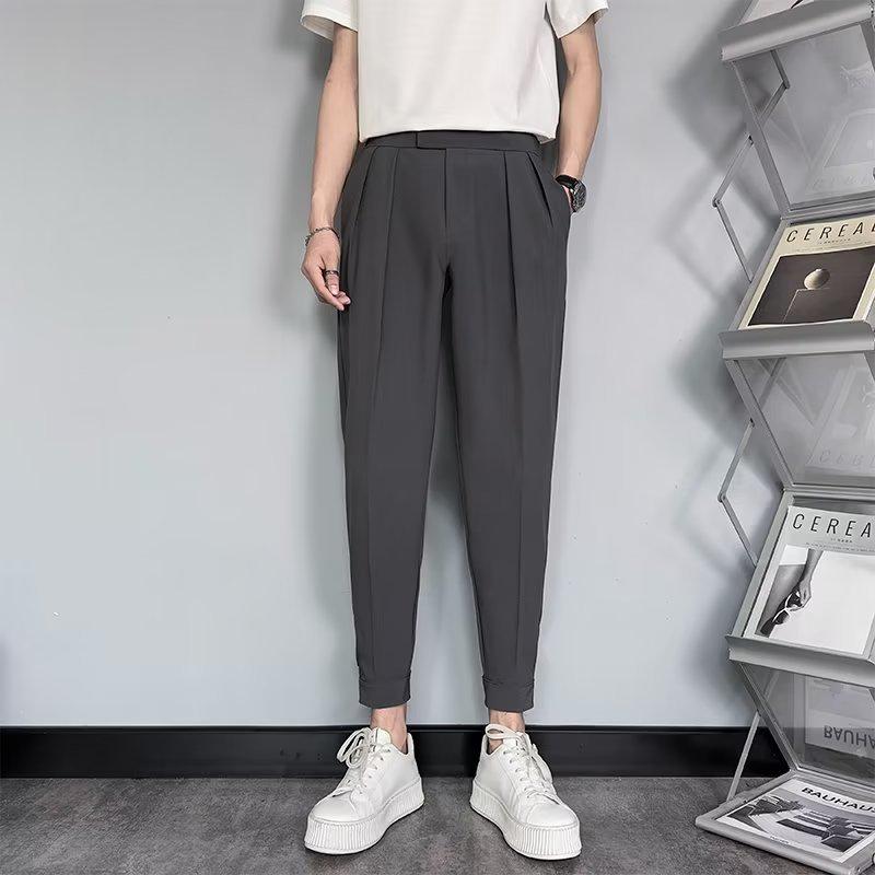 Мужские облегающие повседневные брюки Nine-Point Skinny белого цвета с эластичной резинкой