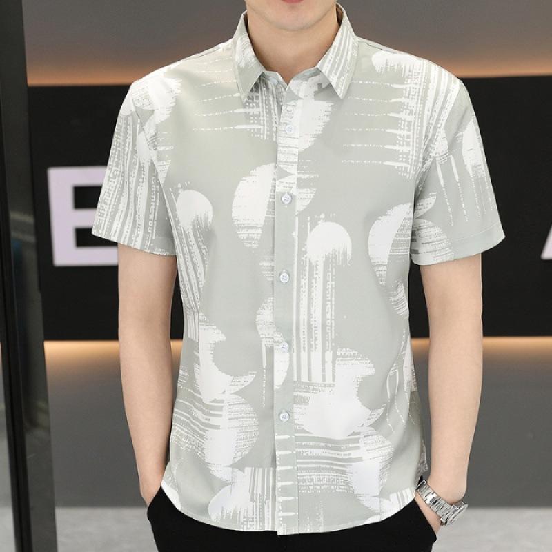 Summer Short-sleeved Shirt Men's Slim Senior Sense of Business Non-iron Striped Short-sleeved Shirt Hairstylist Tide Men's Clothing