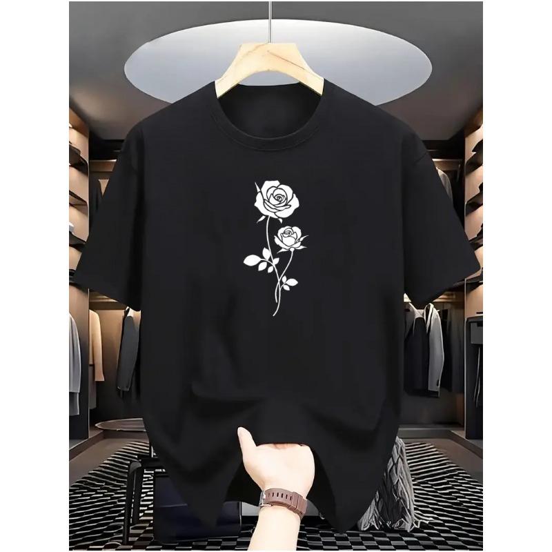 European sizes Men'S T-Shirt with a Rose Design, a Versatile Casual Base Layer, Perfect for Comfortable Sportswear