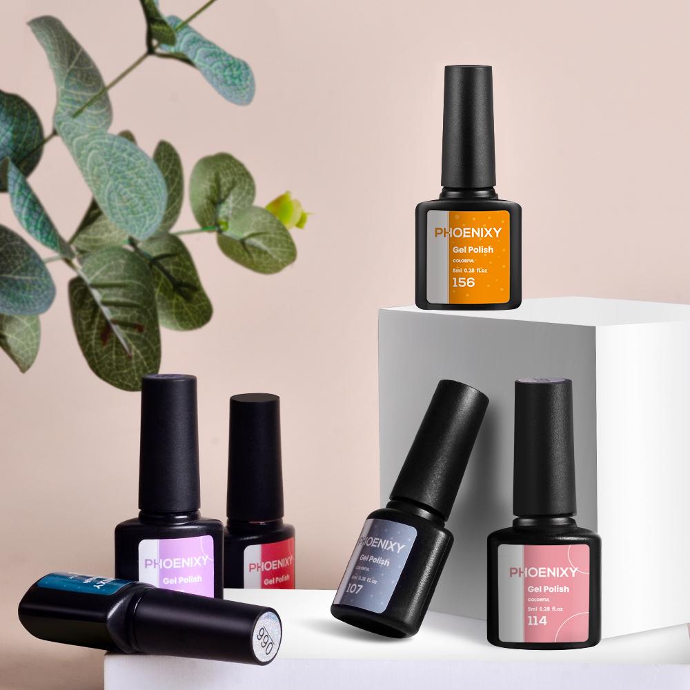 Гель-лак для ногтей PHOENIXY, 10 цветов, замачиваемый УФ-гель для ногтей, стартовый набор для дизайна ногтей, набор блестящих лаков для DIY, дома, гель для маникюра