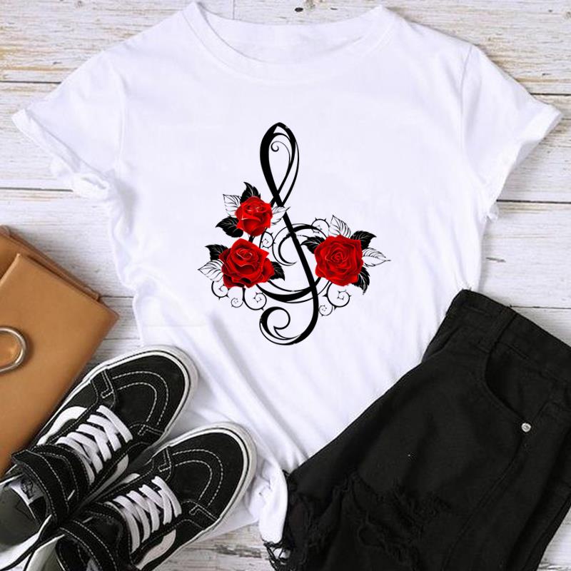 (Asian Size) Fashion Print Female Watercolor Love Heart Trend Cute Casual Women's Top Casual T Clothing Graphic Tee Short Sleeve T-shirt