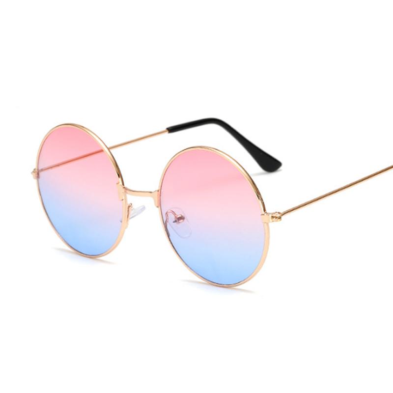 Retro Round Pink Sunglasses Woman Brand Designer Sun Glasses For Male Alloy Mirror Female  Black