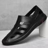 Summer New Men's Comfortable Two-layer Leather Hole Sandals Fashionable Outdoor Men's Breathable Hollow  Anti Slip Beach Shoes