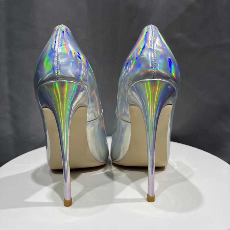 Серебристый цвет лакированная кожа 12 см сексуальные туфли на высоком каблуке Серебряный фантом зеркало, металл, цвет, серебро, мода неглубокий рот женщины