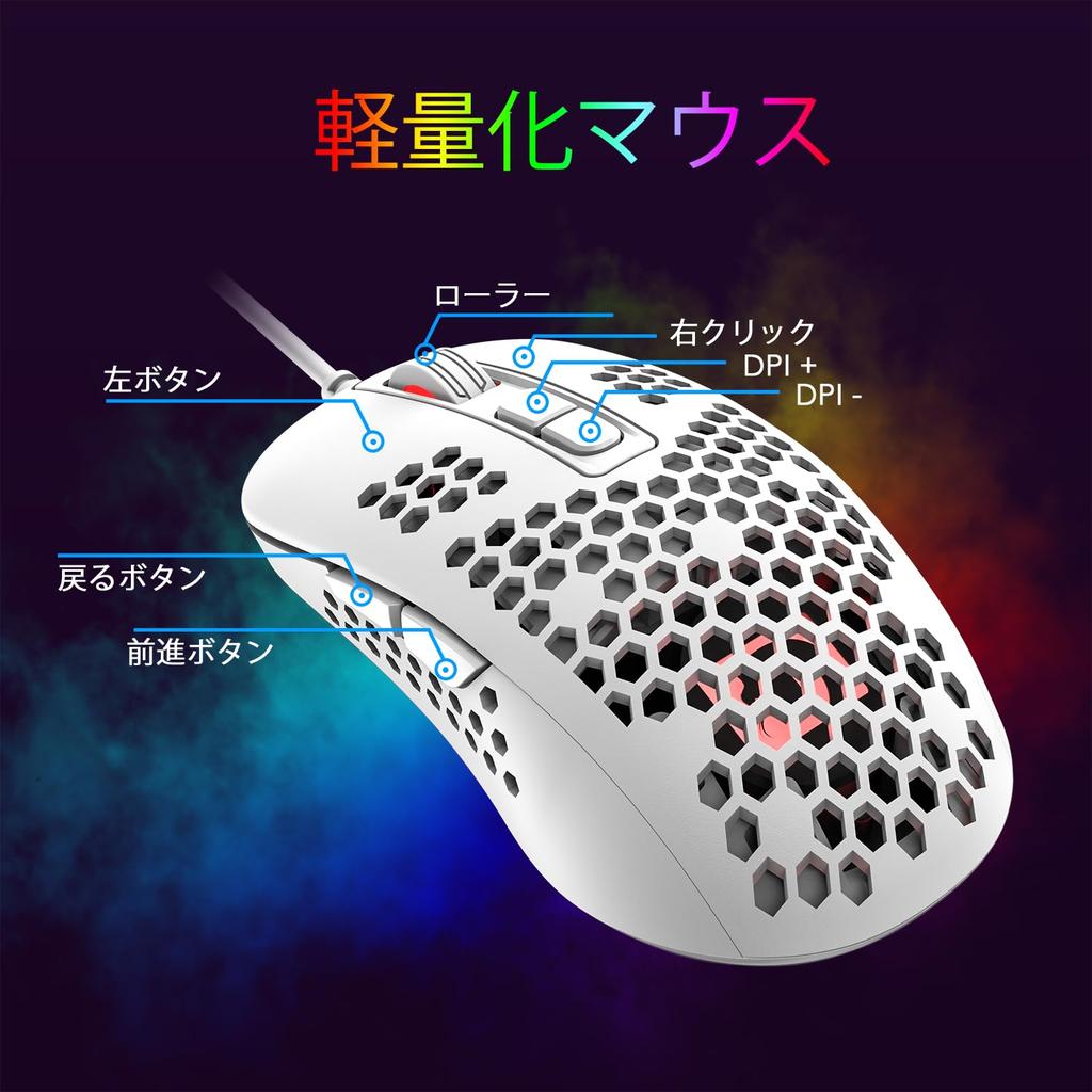 MAMBASNAKE 383 Wired Mouse with Lightweight Honeycomb 4 RGB 2400 DPI Compatible with Windows USB Optical Computer Mouse with Japanese Instruction