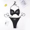 European & American Plus Size Rhinestone Lace-up Swimsuit - Hot Selling Solid Color Bikini ZY066