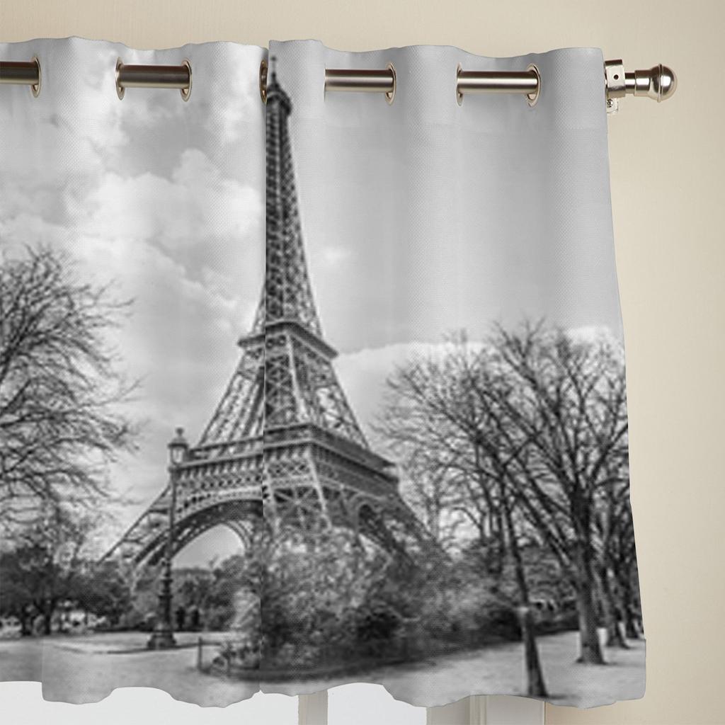 Eiffel Tower Window Curtains For Living Room Luxury Bedroom Decor Drapes Kitchen Window Treatments Curtains