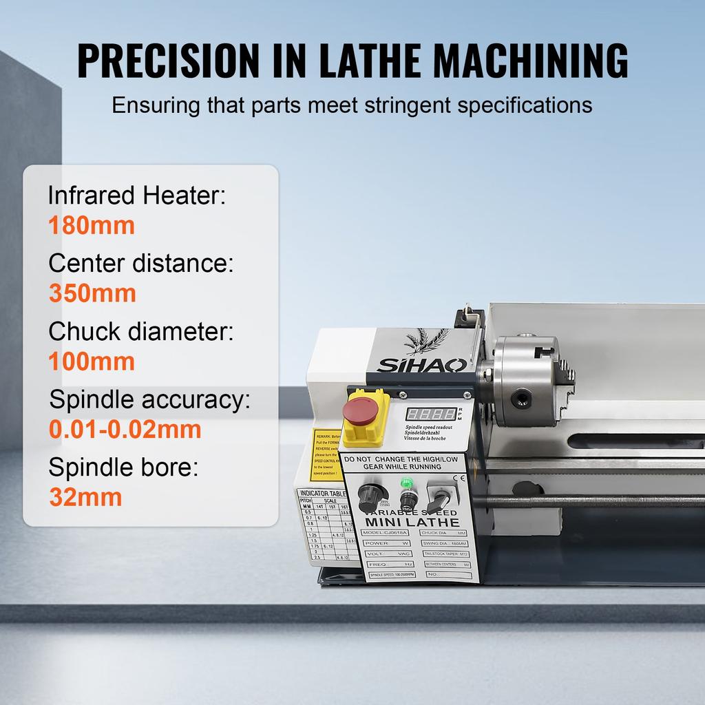 Токарный станок 220В 180*350ММ Пластиковые шестерни без подручника и задней бабки