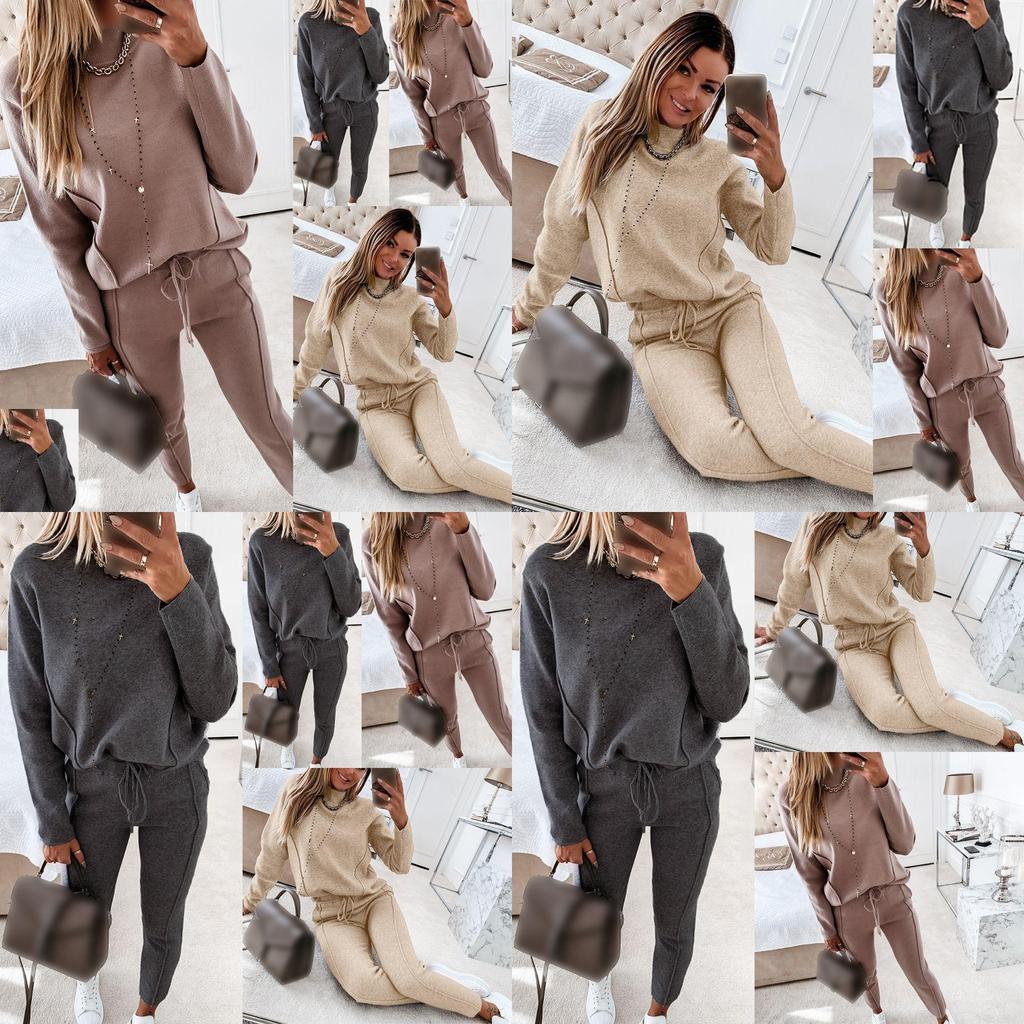 Stylish Ladies Lounge Wear 2 Piece Set Featuring High Neck Casual Pyjamas Joggers