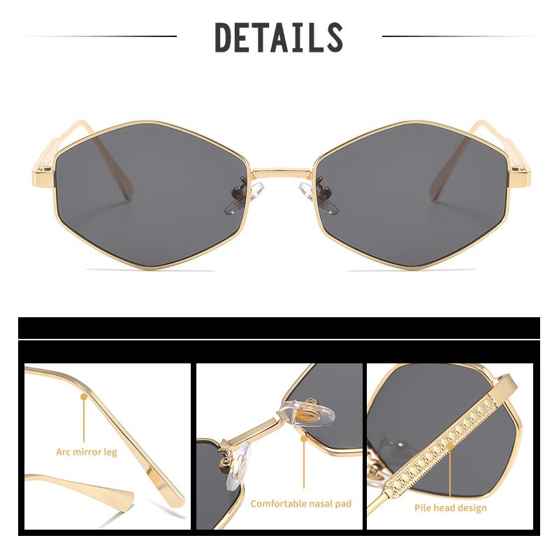 New Shiny Gold Geometric Sunglasses: Gradient Pink Lenses, Retro Octagon Frame for Beach & Fashion Outfits