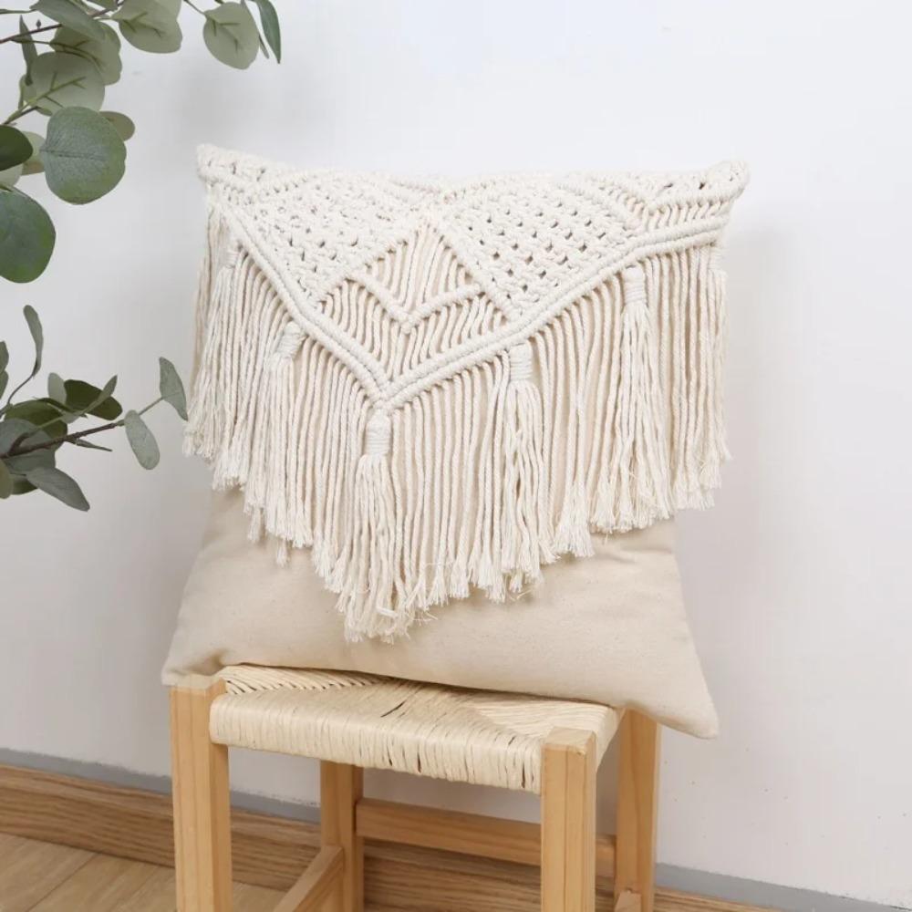 with Tassel Knitted Pillow Case Pastoral Pillowslip Bohemian Macrame Pillow Cover Bedroom