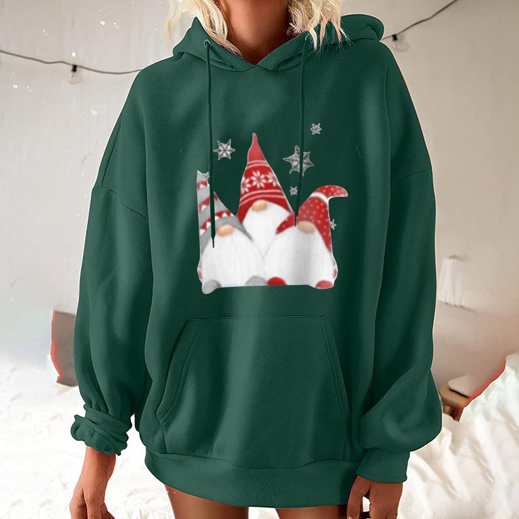 Женская мода для отдыха, рождественской вечеринки, пуловер с длинными рукавами и капюшоном с принтом, топ