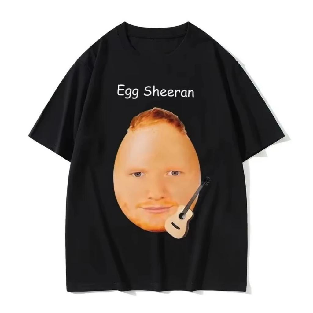 Стильная хлопковая футболка с принтом эмодзи _Яйцо Ed Sheeran_ на лето 2026 года, Новый стиль, Унисекс, Круглый вырез, Повседневная и удобная
