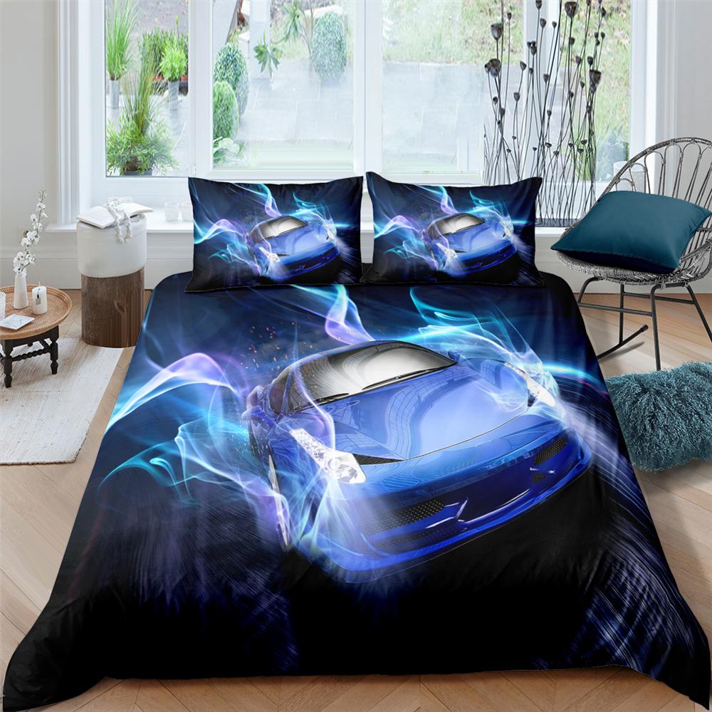 3D Car King Queen Duvet Cover Vintage Lightweight Train Bedding Set For Teens Adult Racing Supercar 2/3pcs Polyester Quilt Cover