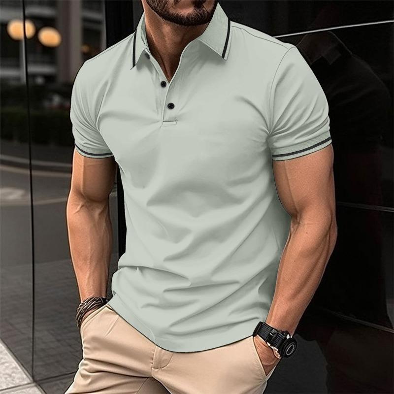 Men Contrast Trim Collar Short Sleeve Polo Shirt