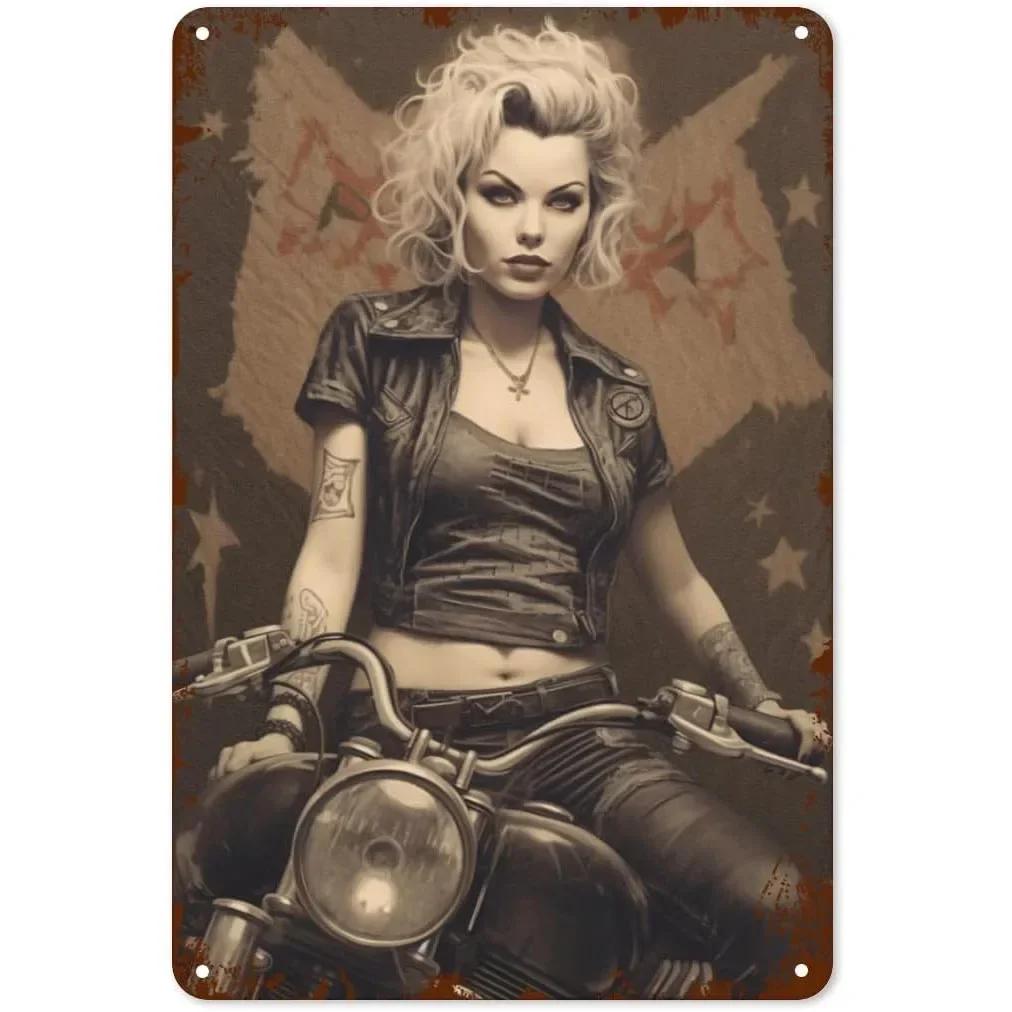 Металлические жестяные вывески для девочек и женщин, винтажные мотоциклетные забавные художественные настенные украшения для дома, мужчины, пещеры, гаража, кафе, баров, пабы