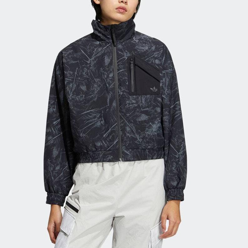 Adidas Оригинальная спортивная куртка с тремя полосками, накладным карманом, воротником-стойкой, молнией спереди, женская куртка черного цвета HS9506