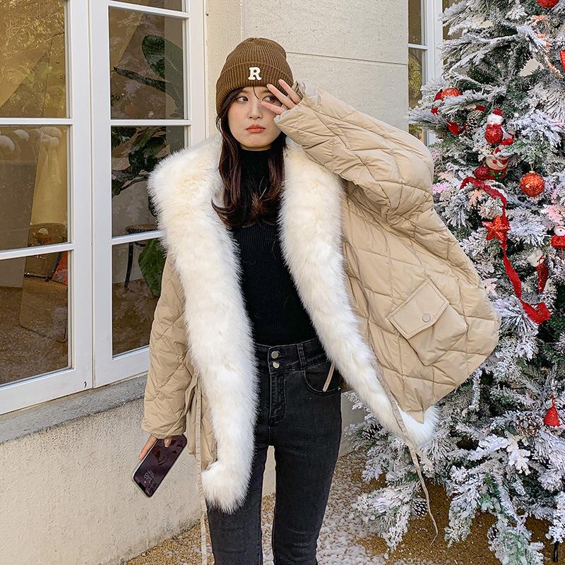 Женский осенне-зимний оверсайз-пуховик высокого класса с плюшевым воротником и свободной курткой