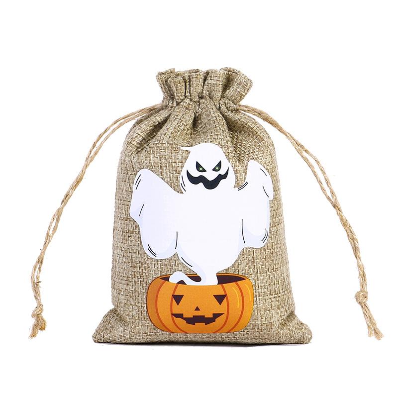 12 Styles Halloween Linen Storage Bag Halloween Horror Funny Pattern Candy Gift Packaging Bag Gift Storage
