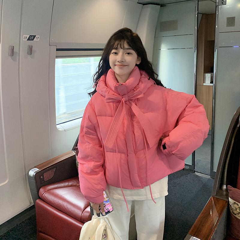 Модная женская хлопковая куртка-пуховик с капюшоном и длинным рукавом, повседневная зимняя свободная толстая пуховая куртка, женская элегантная куртка на молнии с завязками 25443