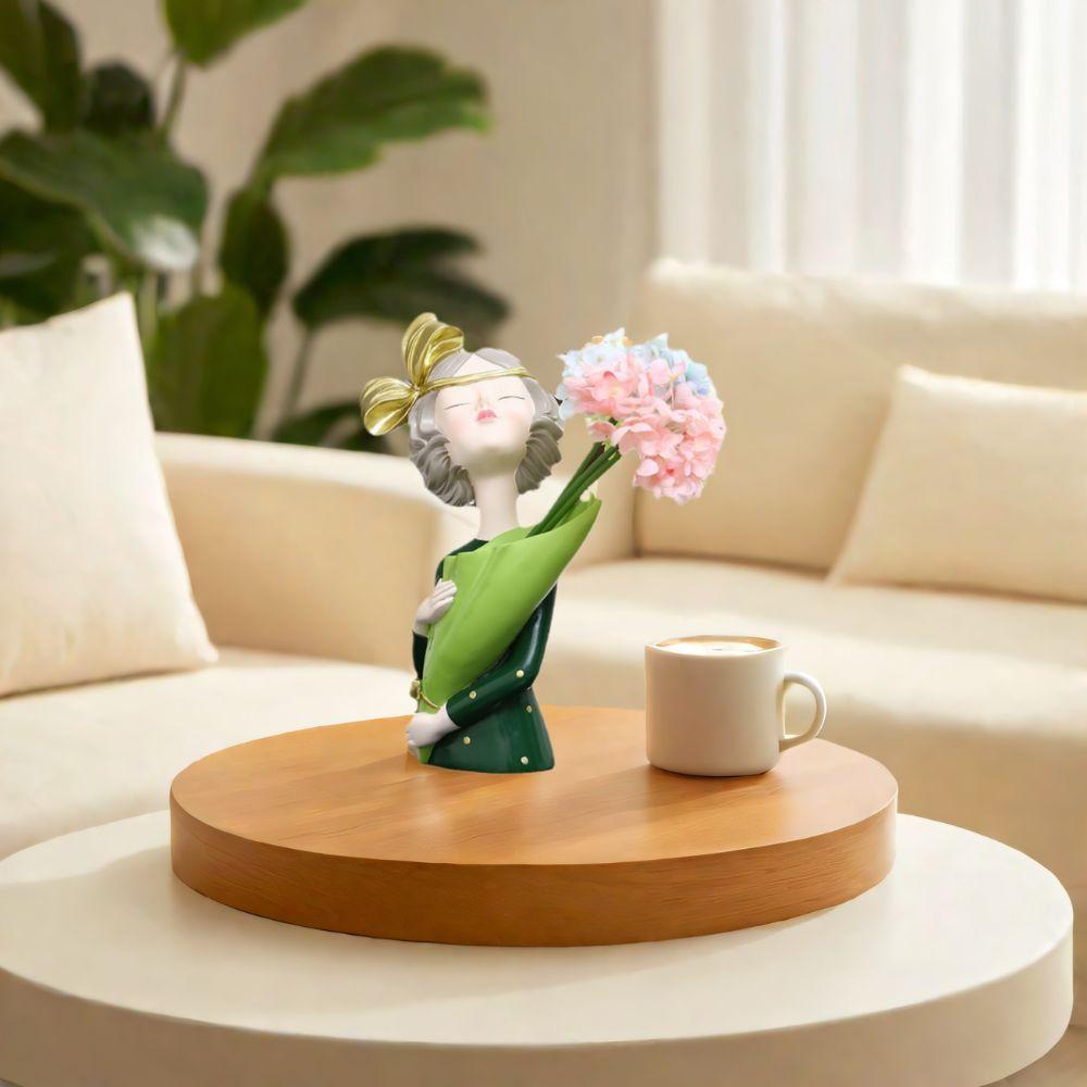 Elegant Flower Girl Statue Handmade Girl Vase Ornament Modern Butterfly Girl Sculpture  Bedroom