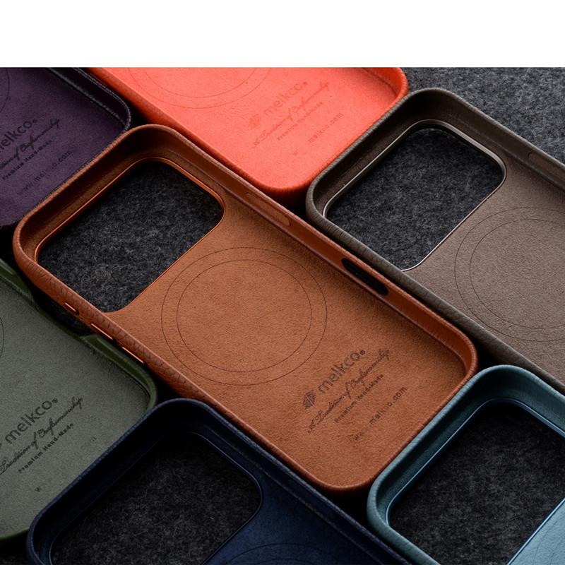 Melkco With AI Button Genuine Leather Case for iPhone 17 Pro Max Air Top-layer Cowhide Metal Lens Ring Magnetic Charging Cover