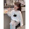 2025 Girls' Long Sleeve Cotton T-shirt - Autumn Cartoon Round Neck with Ribbed Cuffs, Fashionable and Versatile