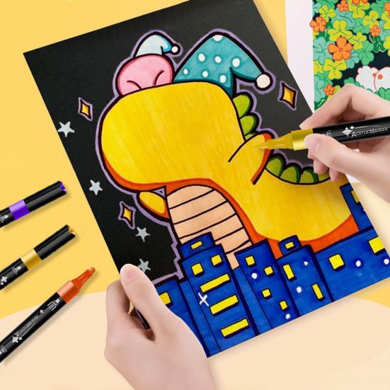 12/24/36Pcs Double Line Outline Marker Pen Set Waterproof Metallic Art Pens Brilliant Colors Graffiti Highlighter Pens