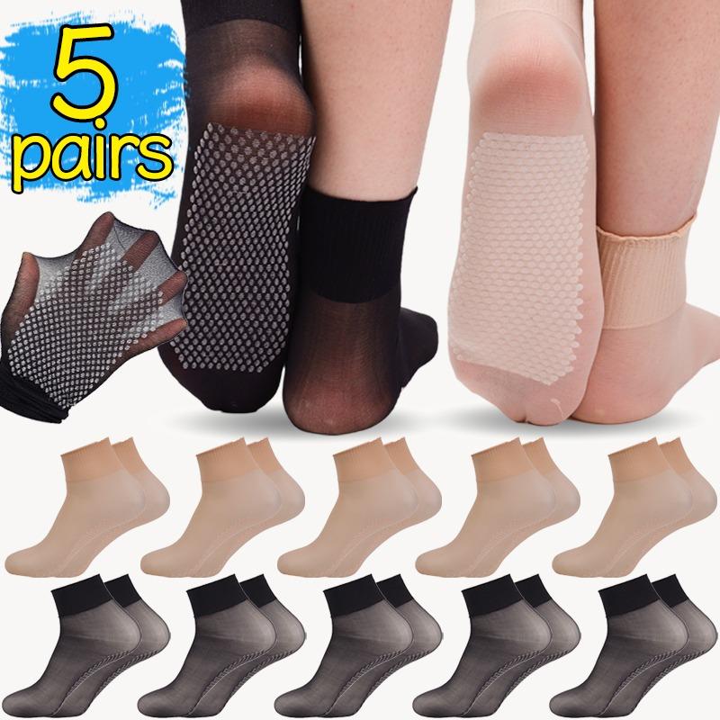 1/5 пар Противоскользящие Ультратонкие Носки Женские Весна Лето Прозрачные Кристальные Невидимые Эластичные Дышащие Гольфы Средней Длины Шелковые Чулки