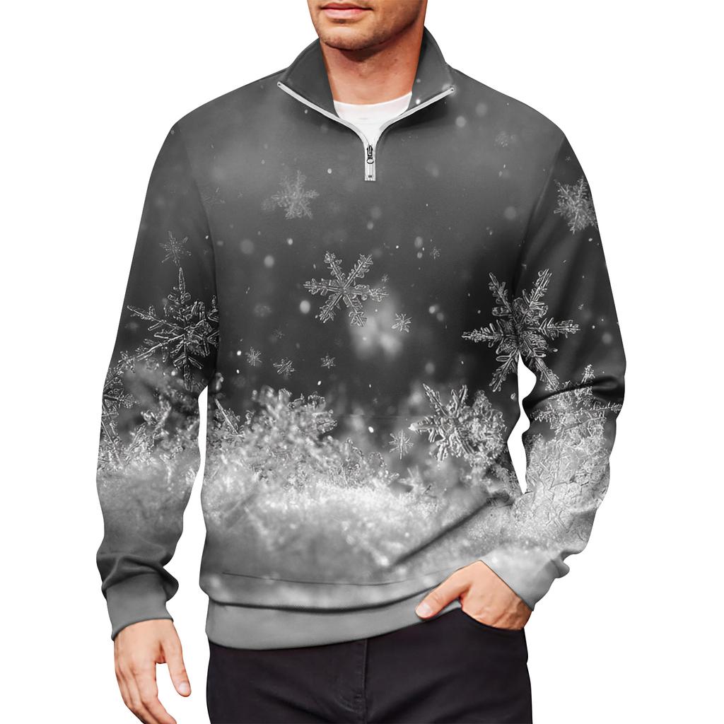 Мужской свободный повседневный свитшот на молнии 1/4, модный топ с длинным рукавом и принтом, с карманами